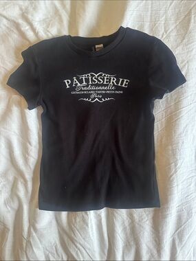 H&M Black Tee with White "Pâtisserie" Graphic